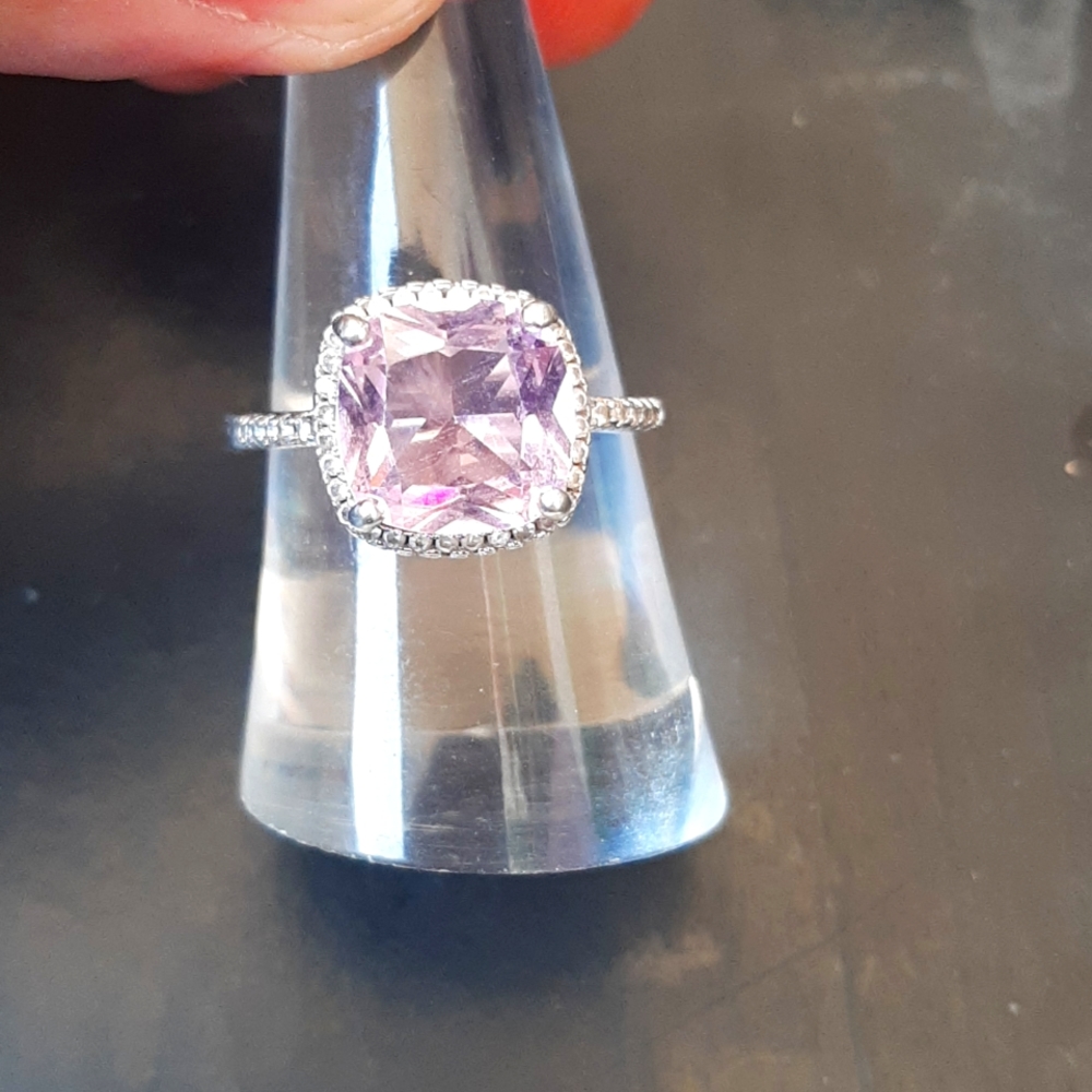 Sterling silver simulated pink diamond ring